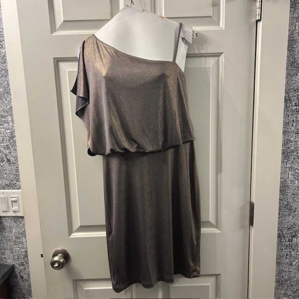 London Times Gold /Taupe stretch "night on the town" off the shoulder dress